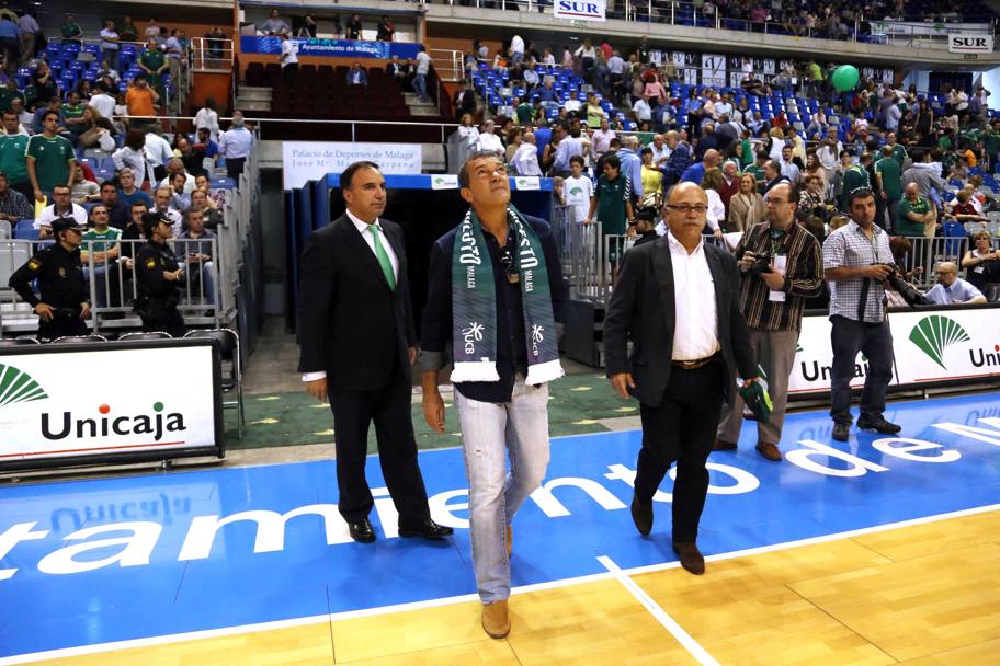 Antonio Banderas, grande tifoso di basket, fa visita alla sua squadra del cuore, l&#39;Unicaja Malaga in occasione della partita di campionato vinta 80-71 contro il Rio Natura Monbus (Olycom)